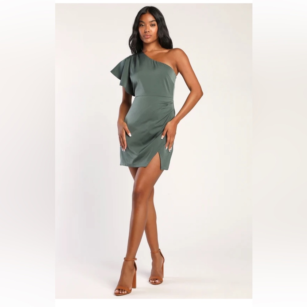 Lulus One Shoulder mini dress (sage green)